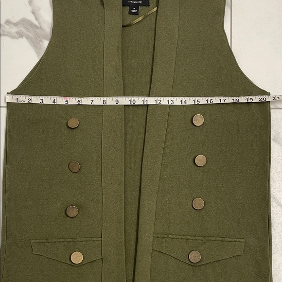 Olive Green Long Sleeveless Waterfall Open Knit Vest Sz M - Picture 10 of 14